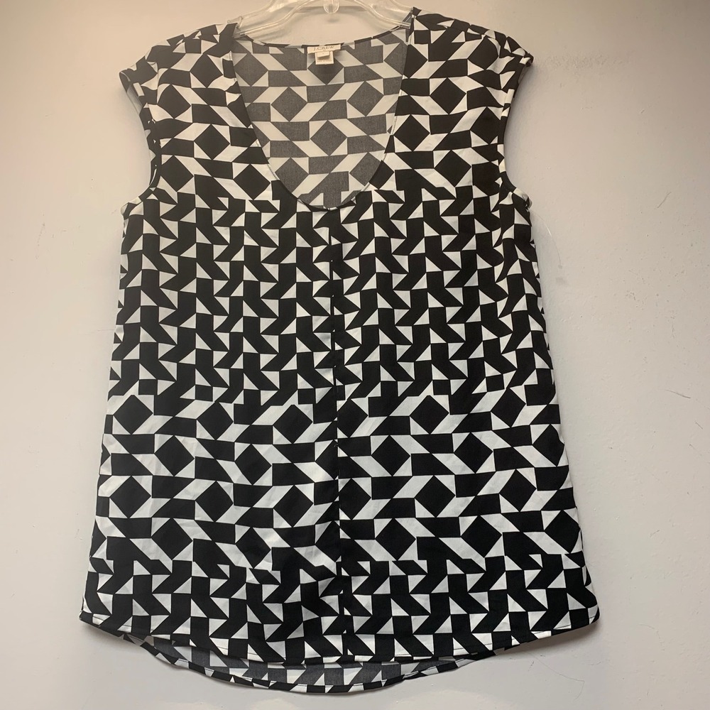J.Crew Geometric Sleeveless Top Womens 4 Black White Excellent V-Neck E0592